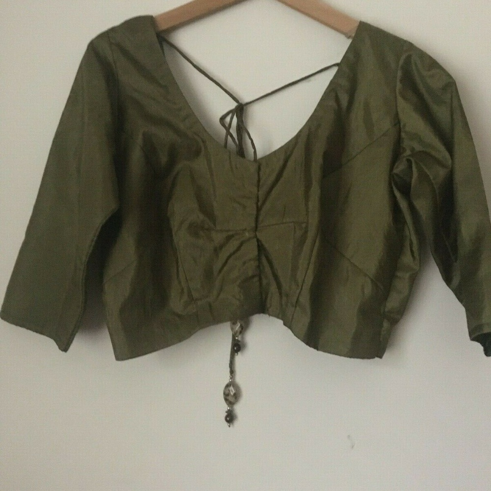 Olive Green Silkish SAREE SARI BLOUSE. 42 ". NWOT